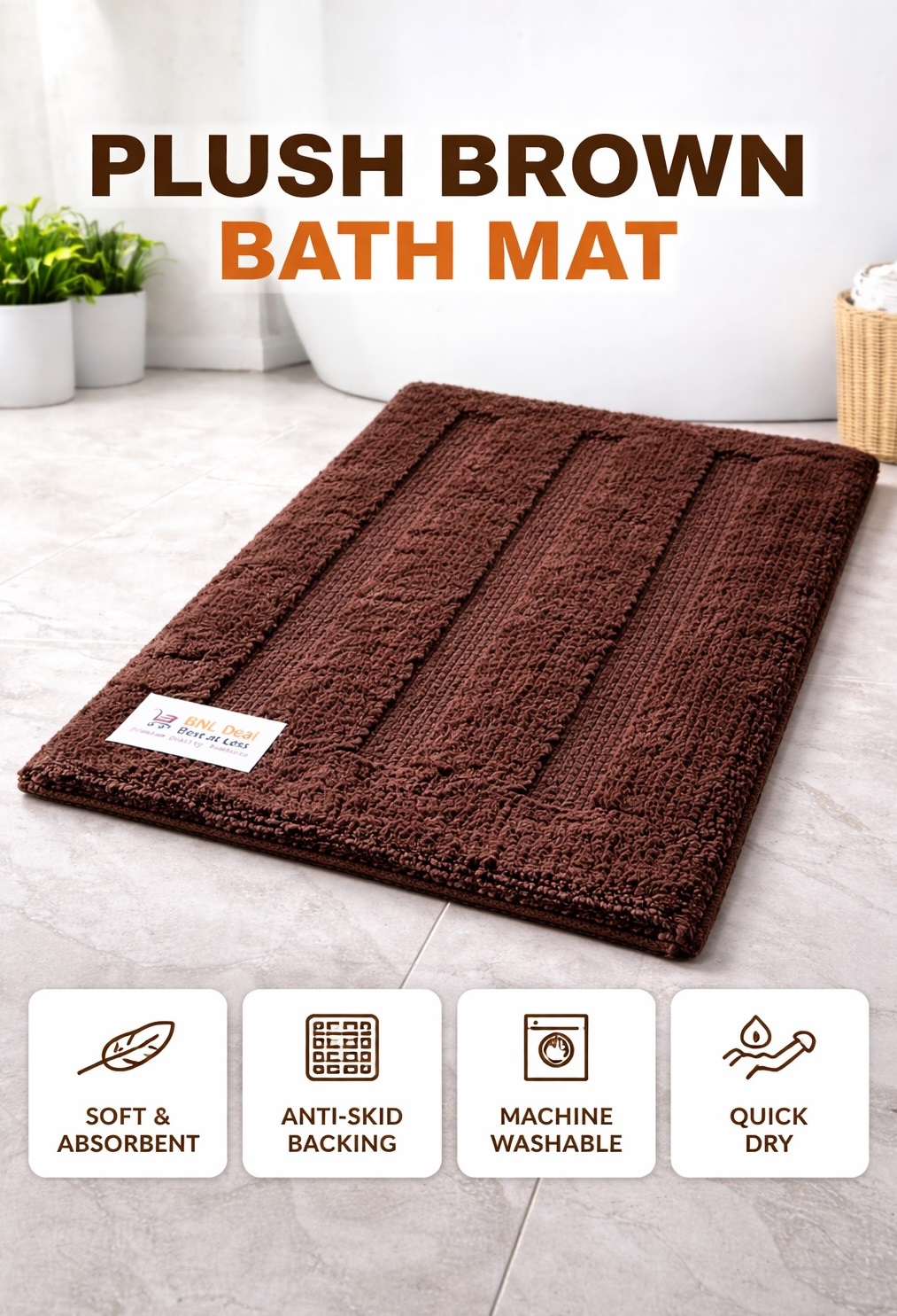 Stock soft micro Bath Mats anti slip tpr backed (Brand BNL Deal)