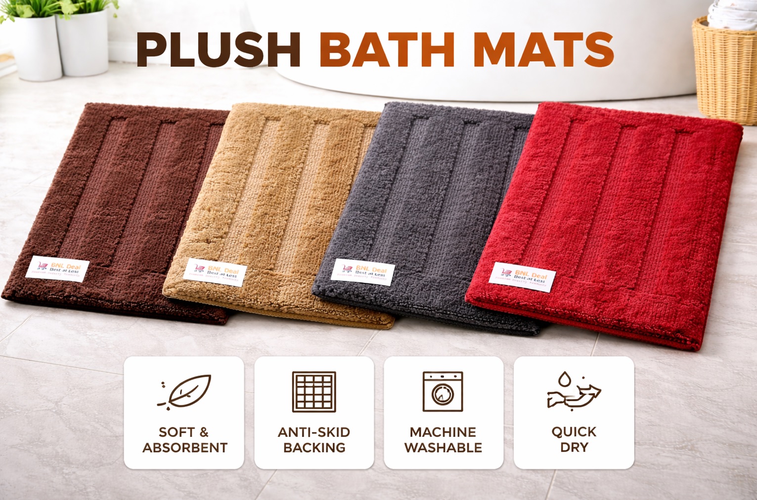 Export Surplus Plush soft micro Bath Mats anti slip tpr backed (Brand BNL Deal)